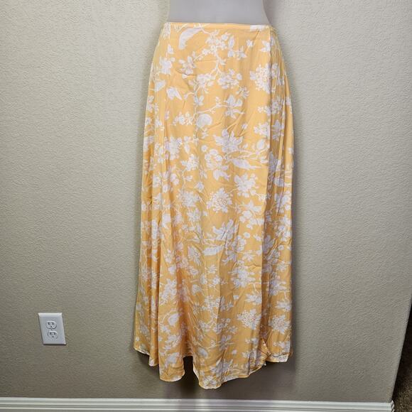 Abercrombie & Fitch Long Maxi Wrap Skirt Womens S Boho Orange Floral Slit Beach - Picture 3 of 16